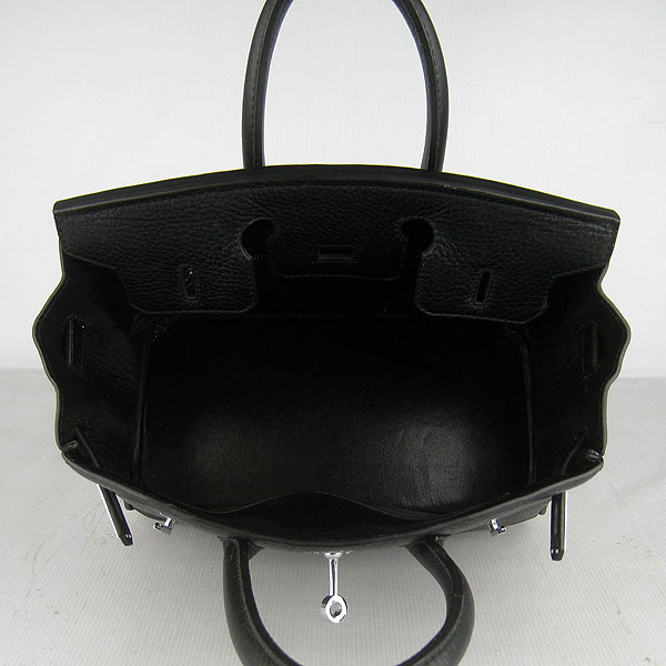 Super A Replica Hermes Togo Leather Birkin 25CM Handbag Black 6068 - Click Image to Close